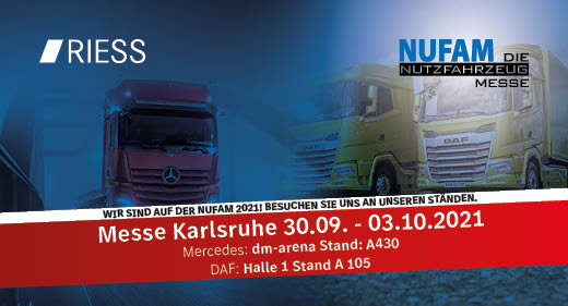 News zur Nutzfahrzeugmesse NUFAM 2021 in Karlsruhe mit den Marken Mercedes-Benz Trucks und DAF Trucks bei Autohaus Riess